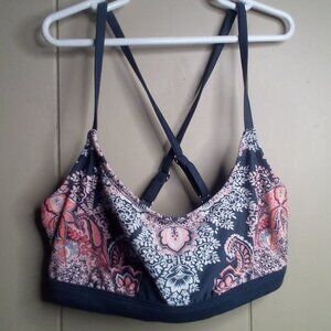 Kona Sol Swim Top S Floral Paisley Gray Pink